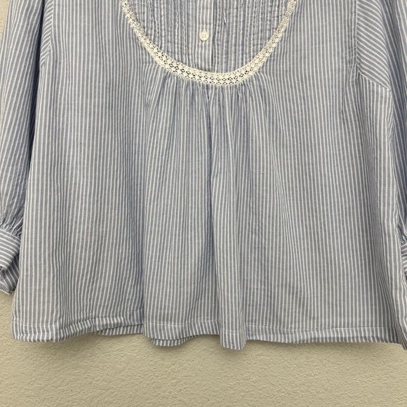 Style & Co Blue Stripe Lace Trim Pintuck Blouse Boho Peasant Top Size XL - Picture 5 of 16
